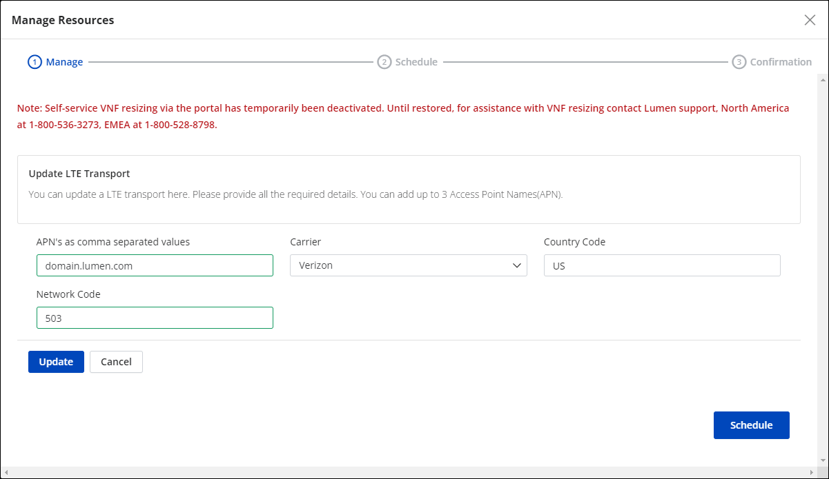 Manage Resources window.