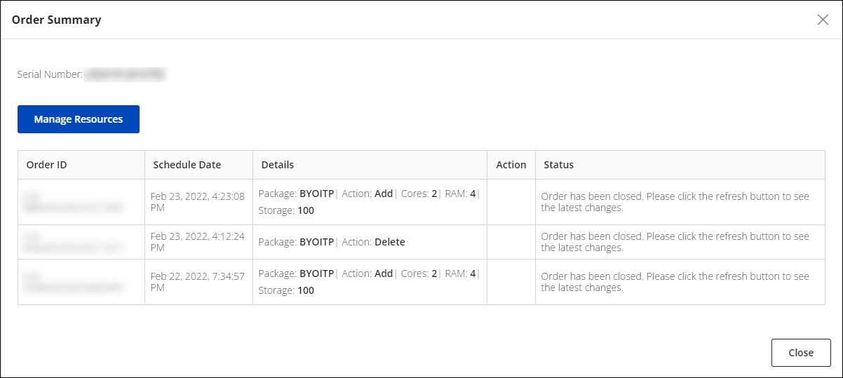 Order Summary window.