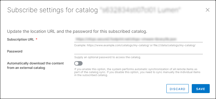 Subscribe settings for catalog window.