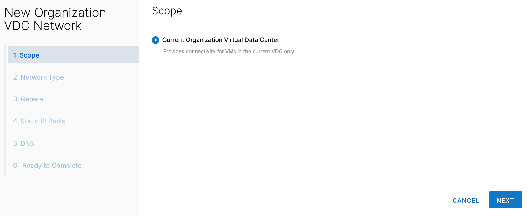 New Organization VDC Network: Scope