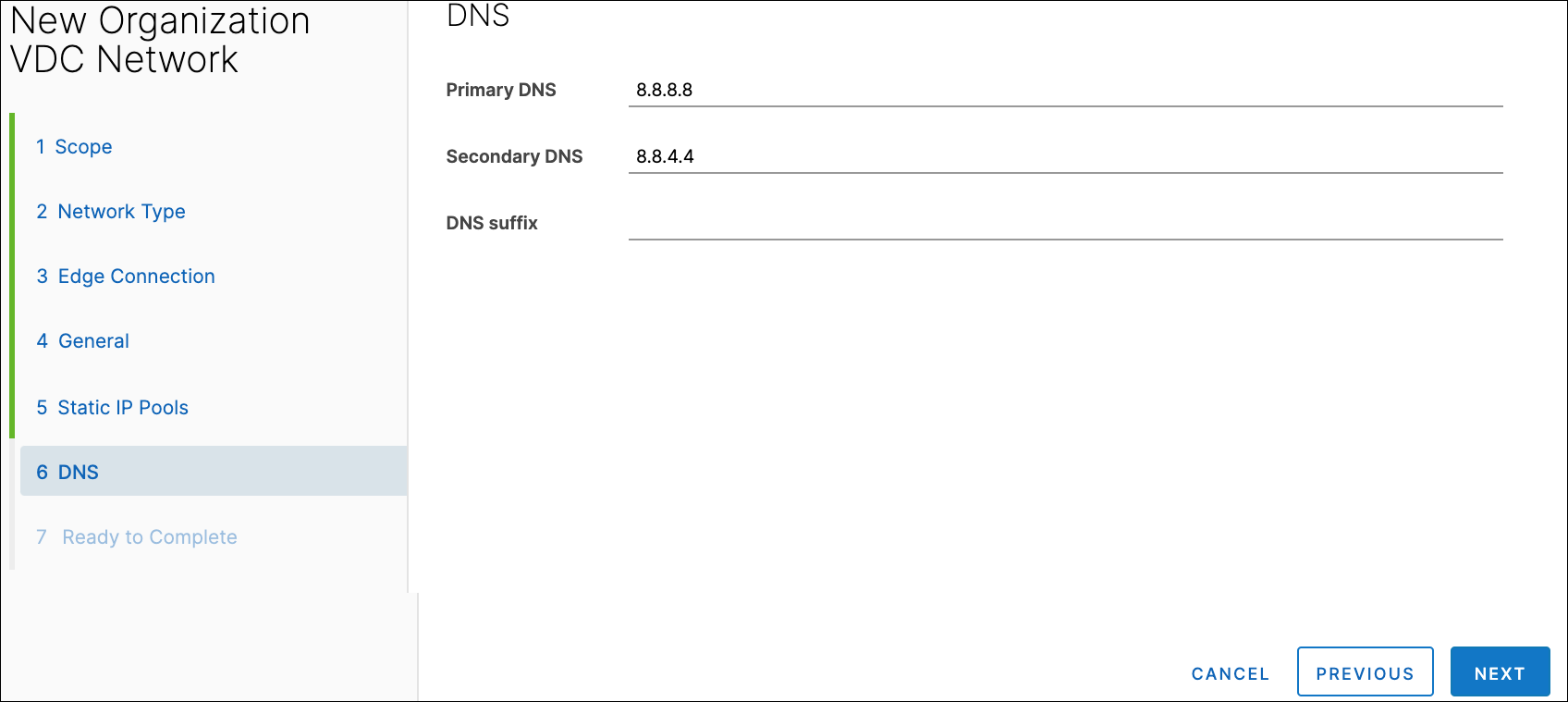 New Organization VDC Network: DNS