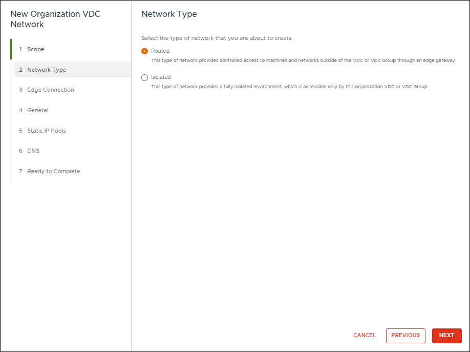 New Organization VDC Network: Network Type