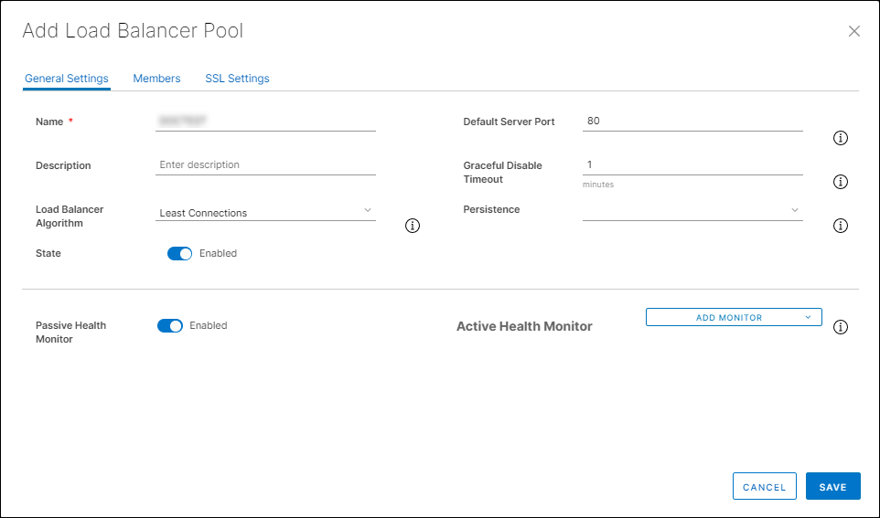 The Add Load Balancer Pool General Settings section.