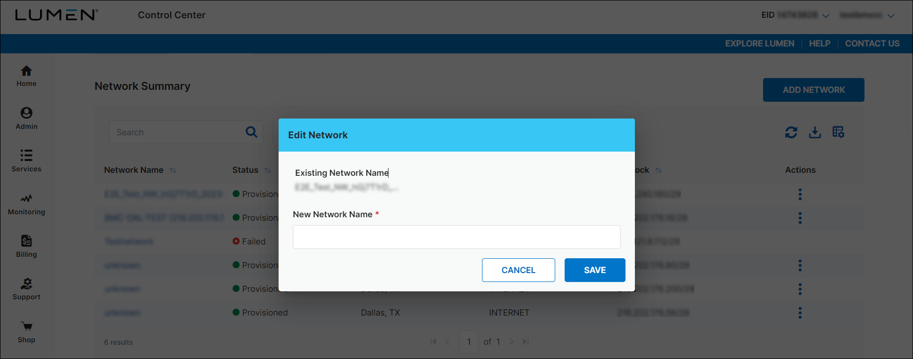 Edge Service Manager edit network view