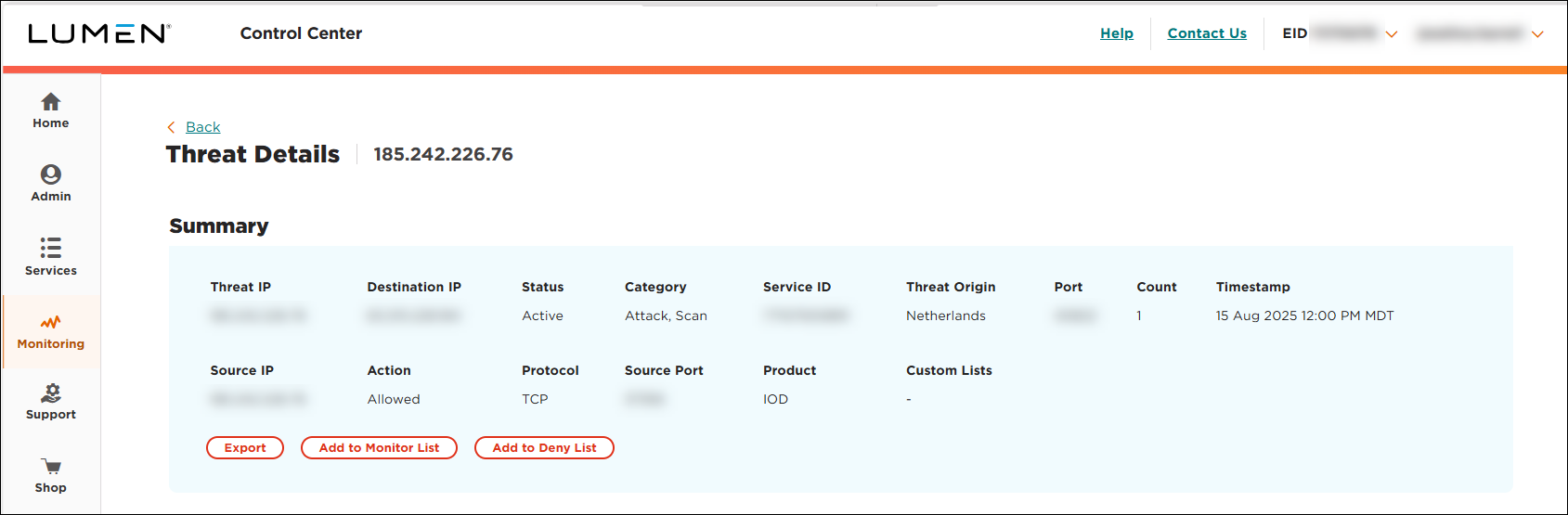 Lumen Defender threat details