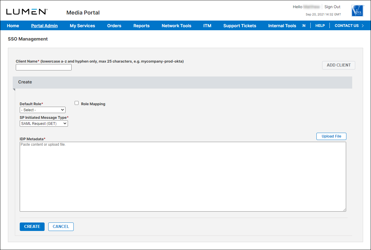 SSO Management (showing adding a client)