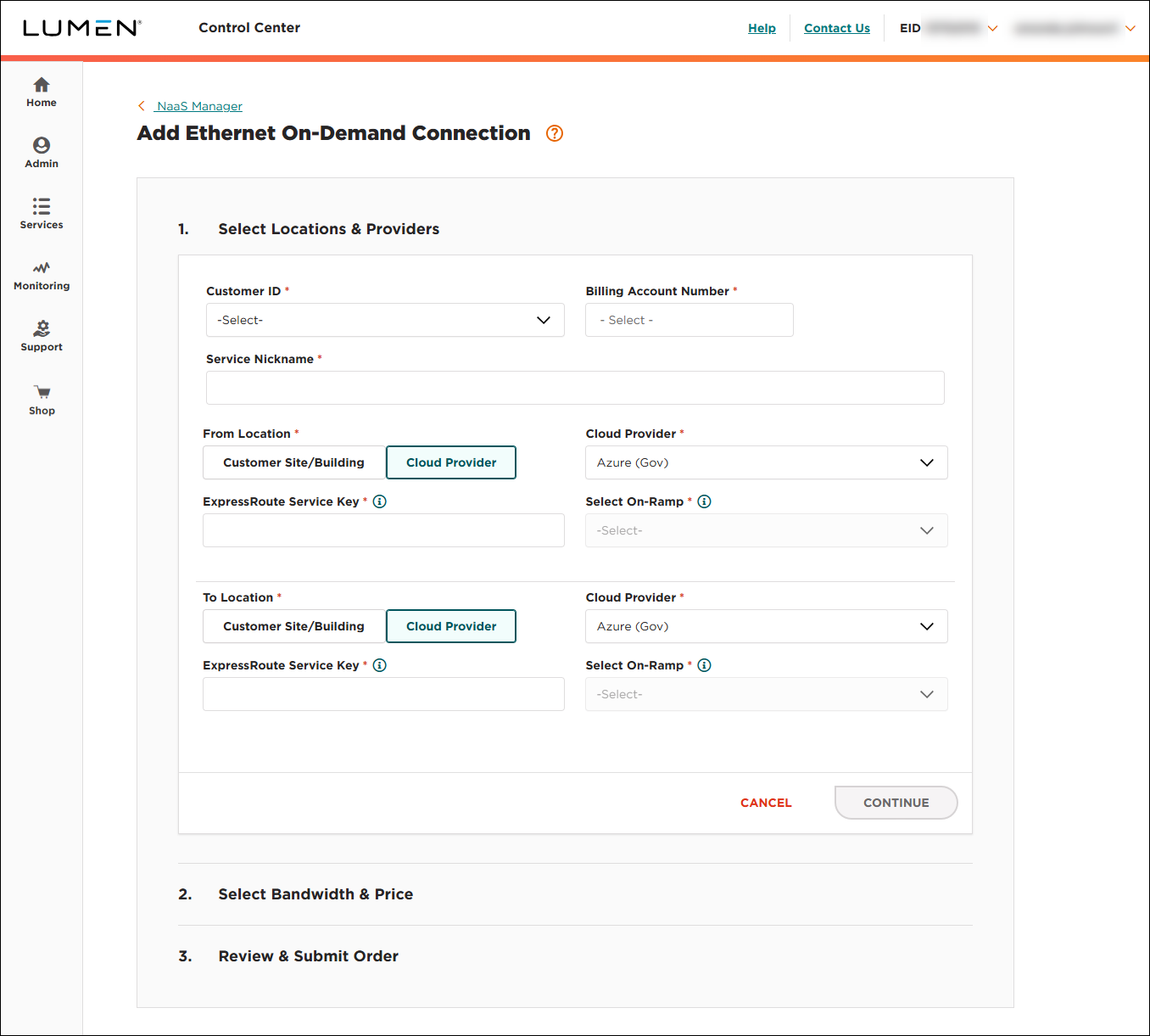 NaaS Ethernet On-Demand connection between two Azure Gov locations