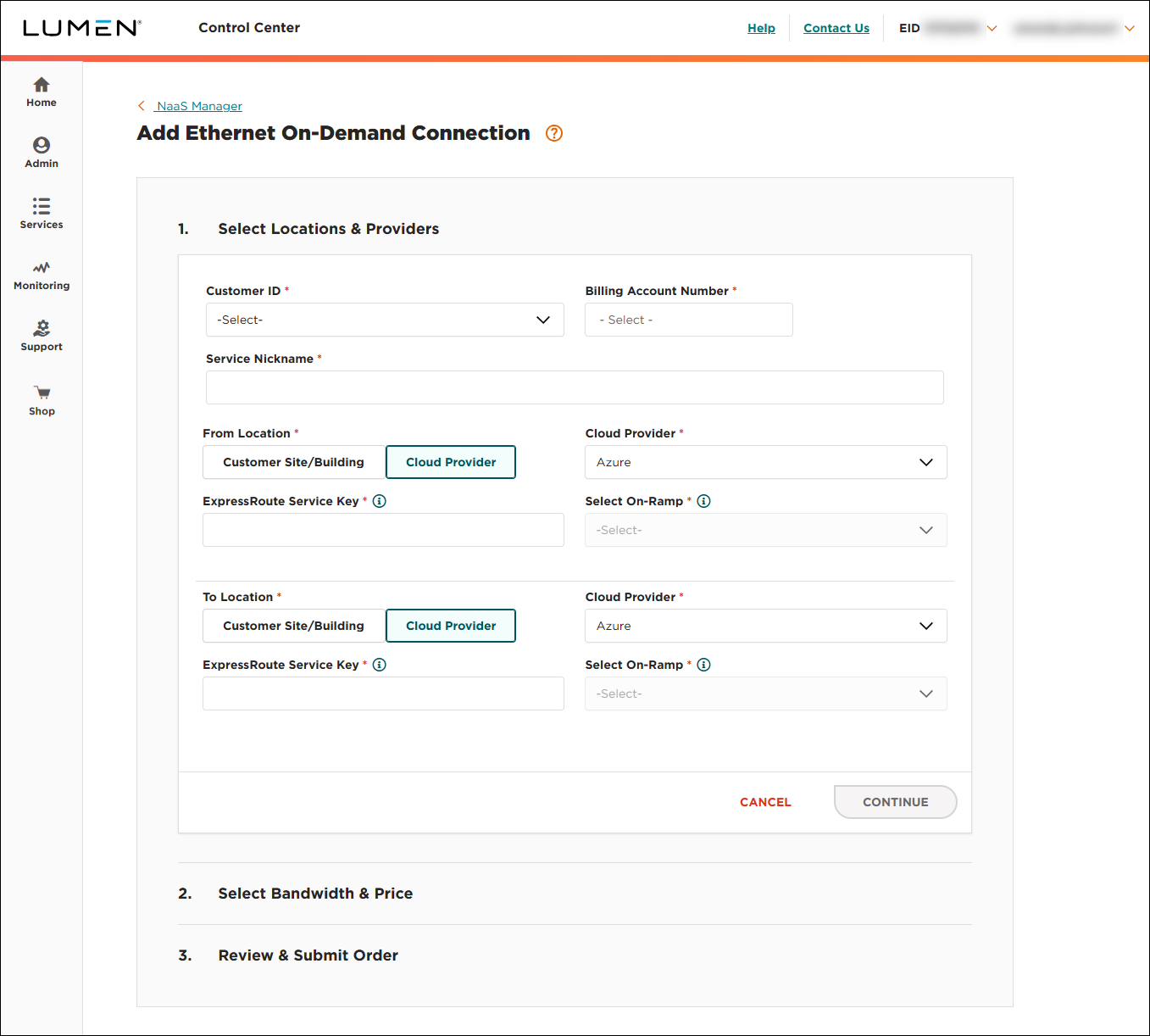 NaaS Ethernet On-Demand connection between two Azure locations