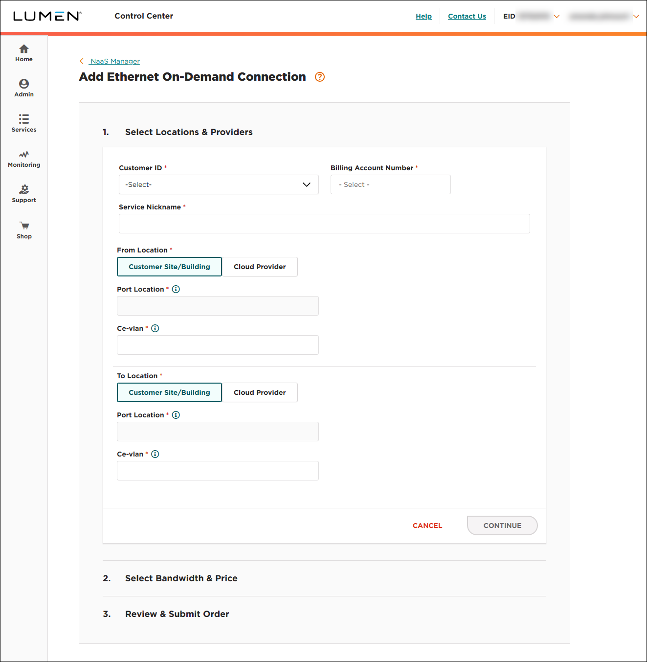 NaaS Ethernet On-Demand connection between two locations