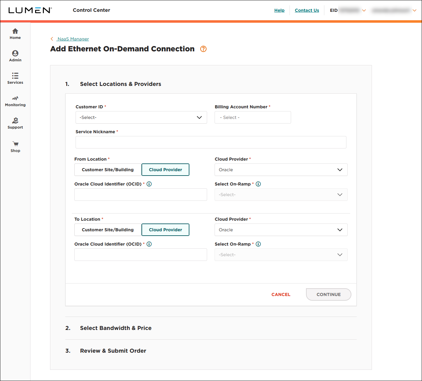 NaaS Ethernet On-Demand connection between two Oracle locations