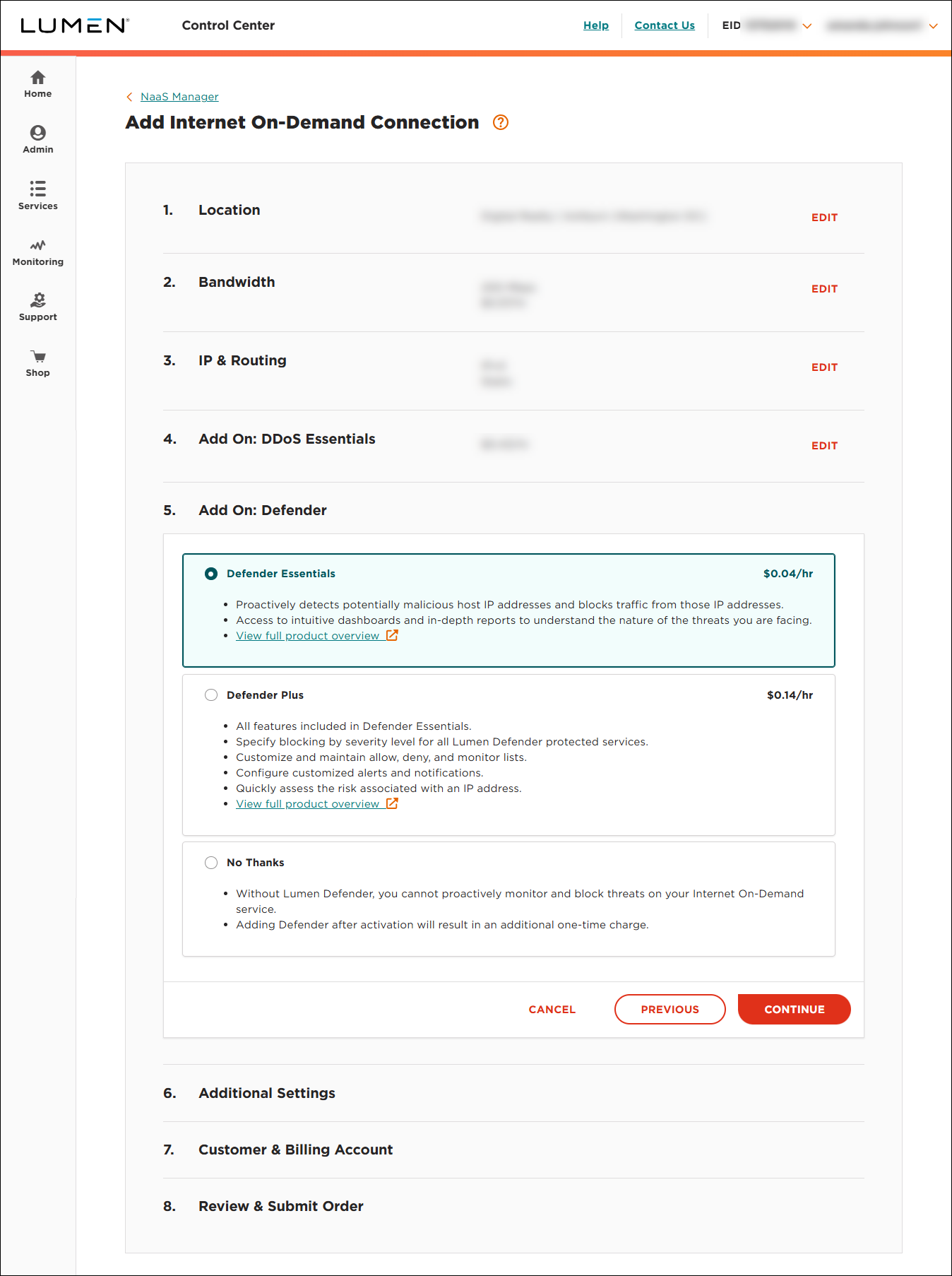 NaaS Internet On-Demand Lumen Defender