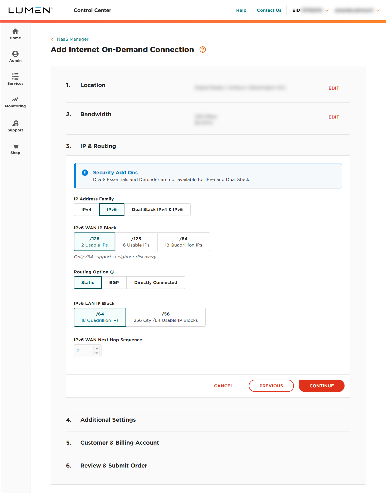NaaS Internet On-Demand IPv6 and static routing