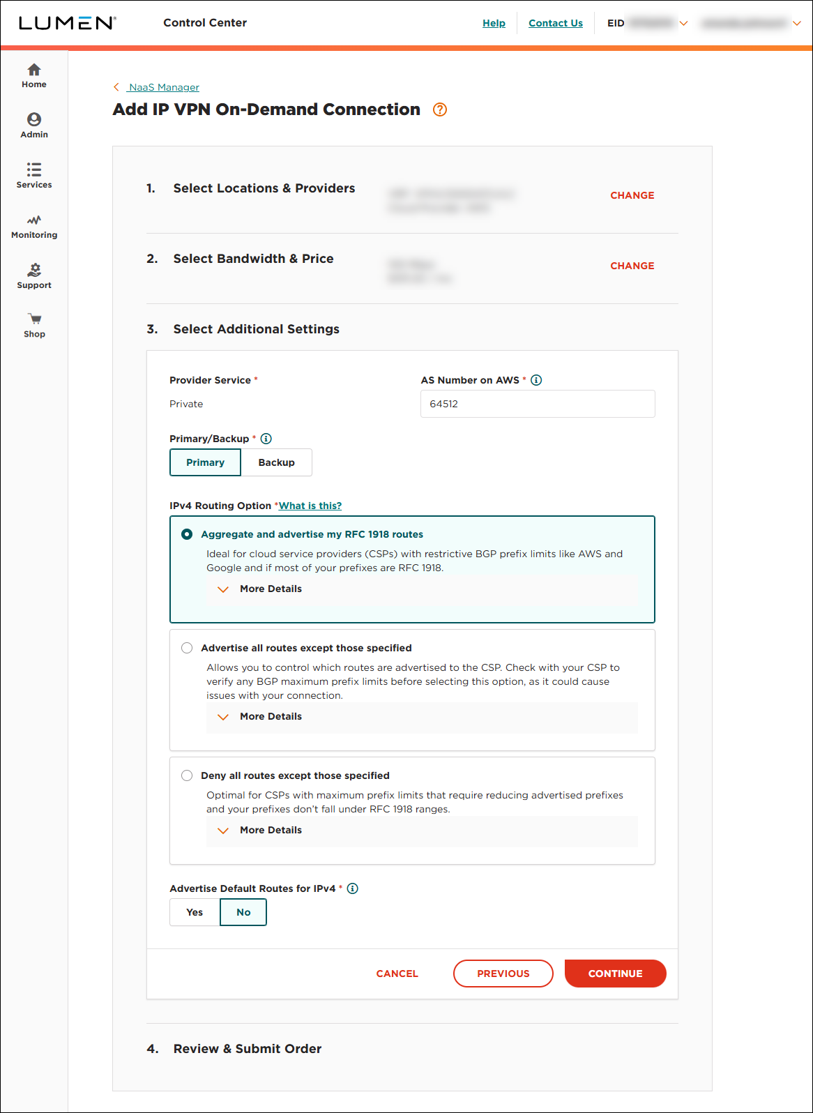 NaaS Manager Services tab