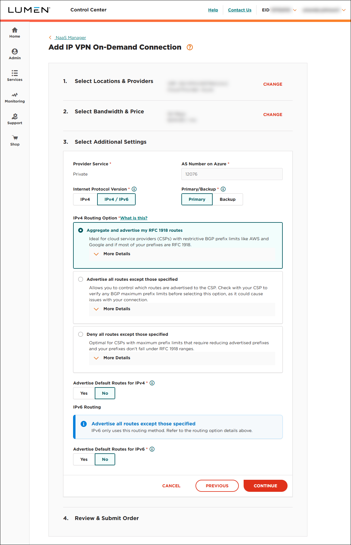 NaaS Manager Services tab