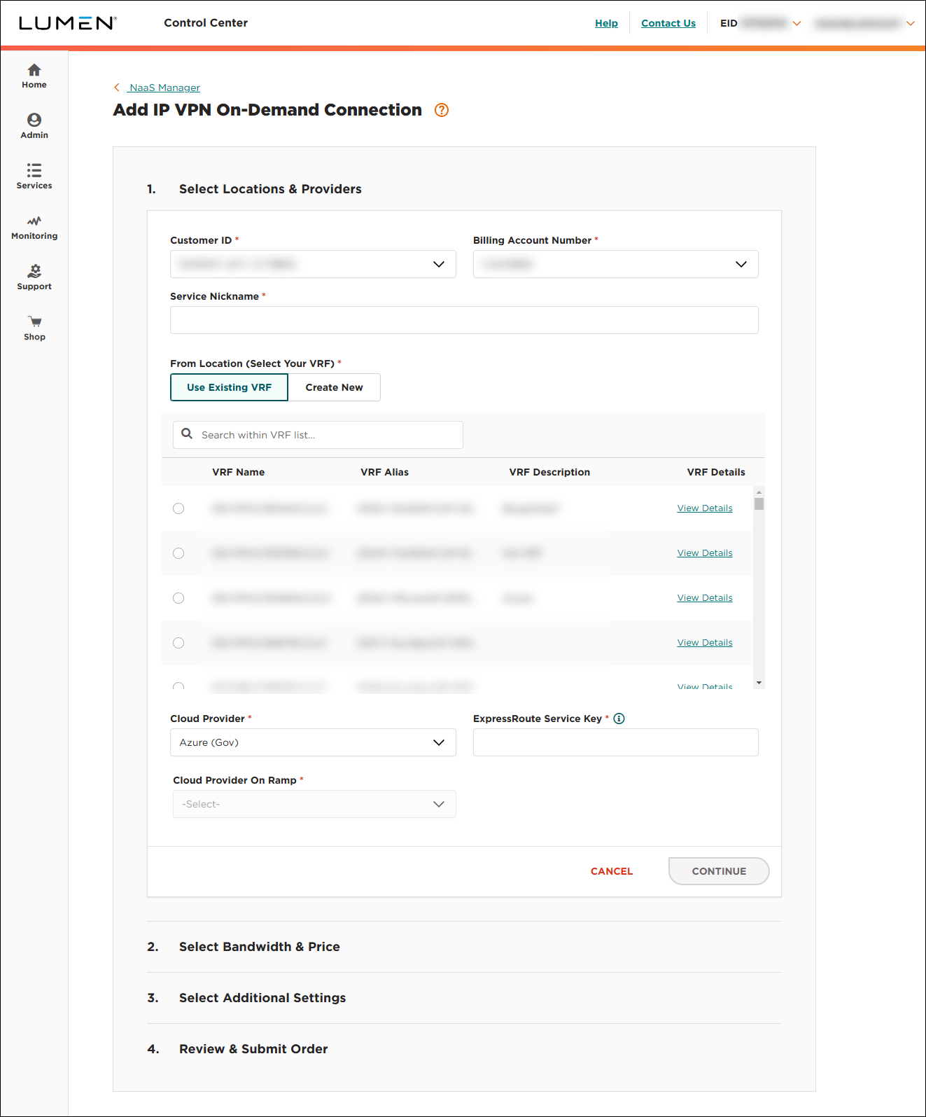 IP VPN On-Demand location