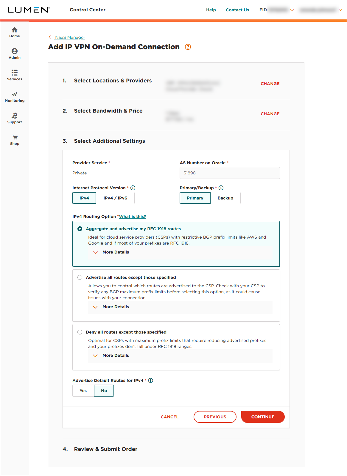 NaaS Manager Services tab