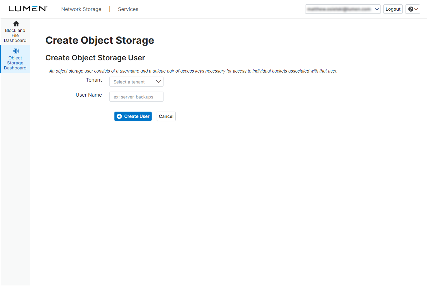 Create Object Storage User
