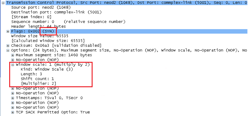 tcp syn packet with window scaling