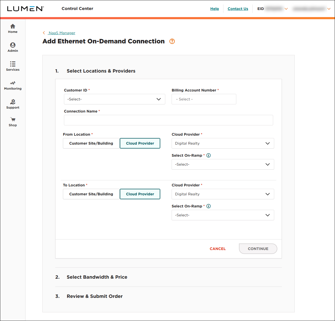 NaaS Ethernet On-Demand connection between two Digital Realty locations