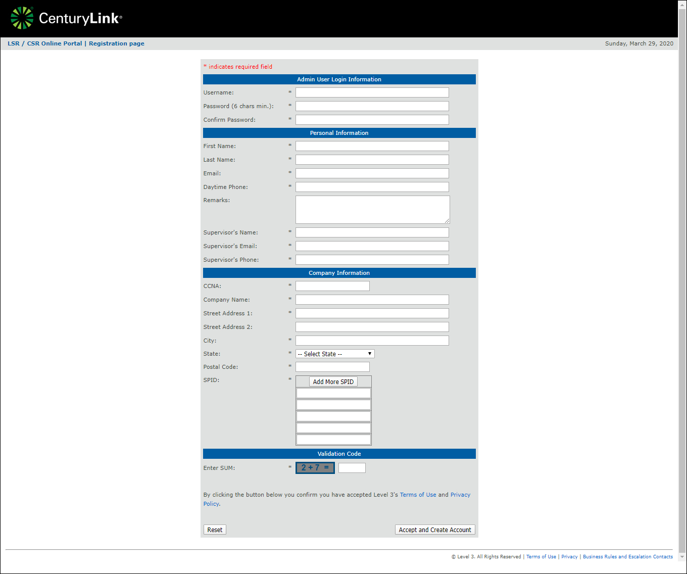 Registration page