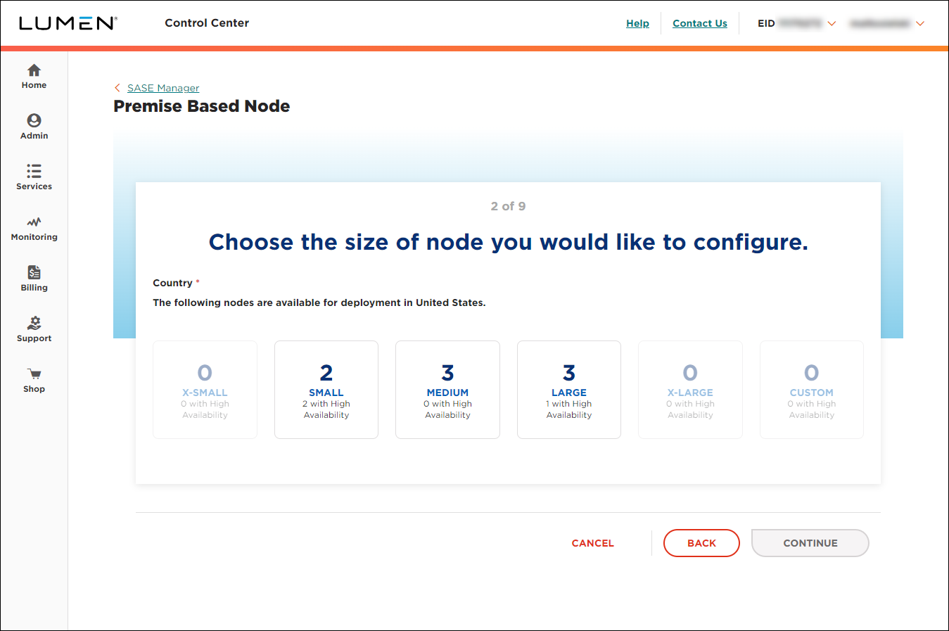 Premise Based Node (showing available sizes)