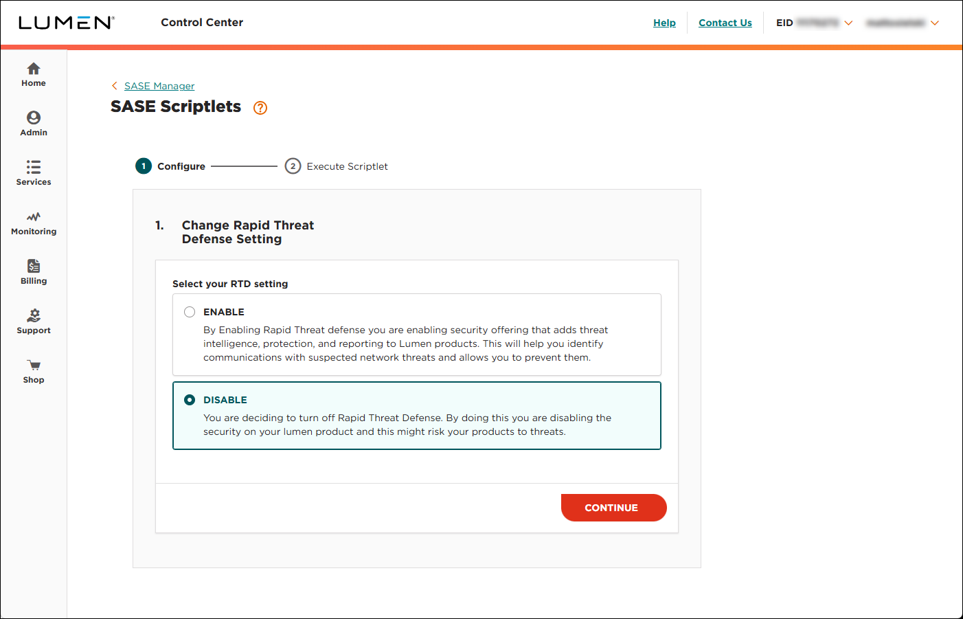 SASE Scriptlets (showing Configure step)