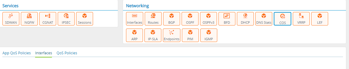 Monitor tab (showing CoS showing Interfaces for an appliance)