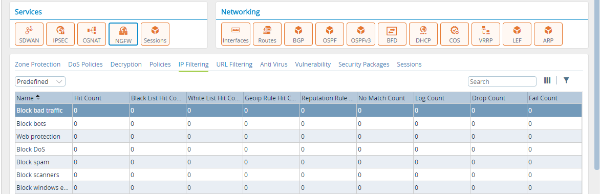 Monitor tab (showing IP Filtering tab for an appliance)