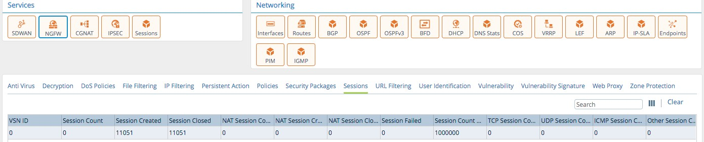 Monitor tab (showing Sessions tab for an appliance)
