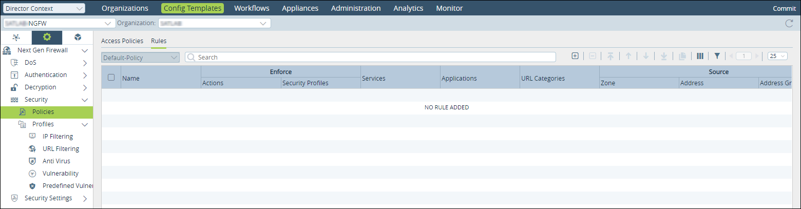 sd wan portal configuration template tab policies left nav