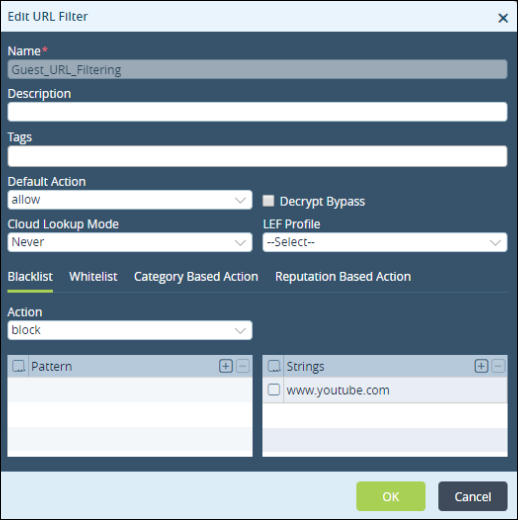 url filtering use case edit url filter blacklist tab block action