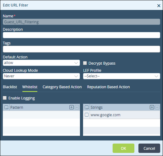 url filtering use case edit url filter whitelist tab