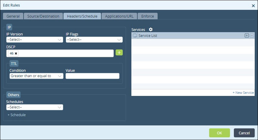 voice traffic use case edit rules headers schedule tab