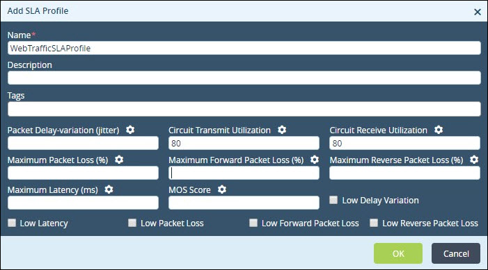 web traffic use case add sla profile