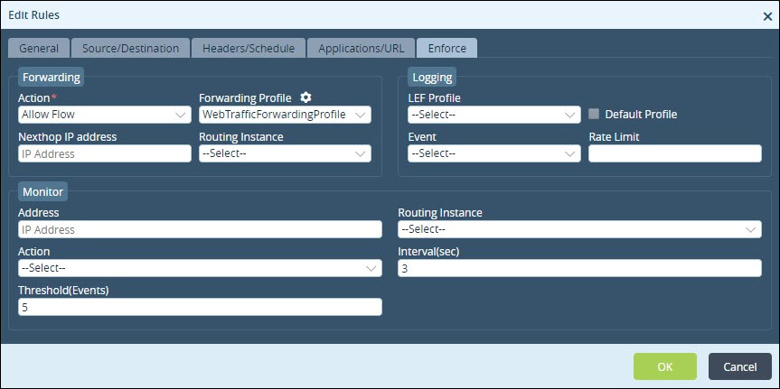 web traffic use case edit rules enforce tab