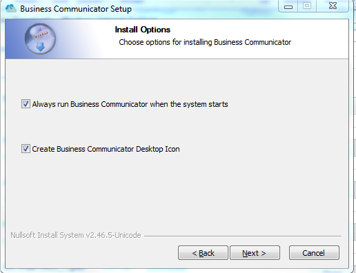 Business Communicator Setup (Install Options)