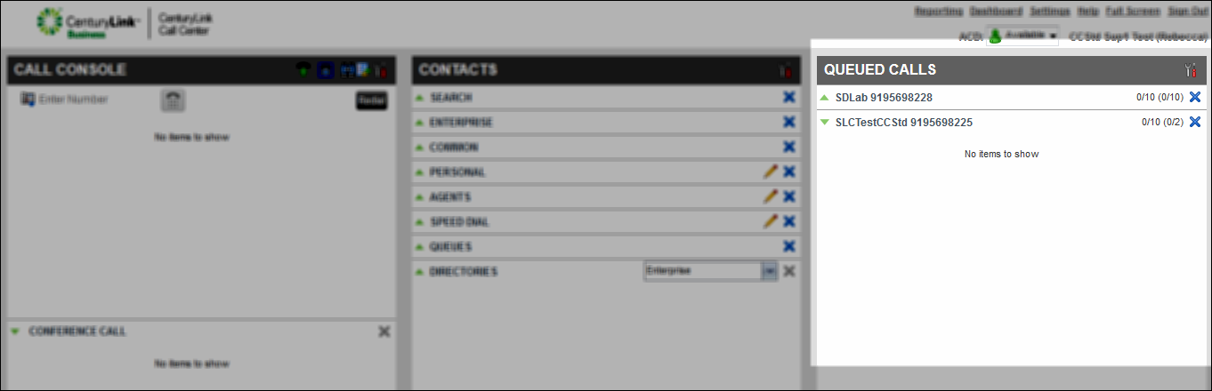contact center supervisor client queued calls pane highlighted
