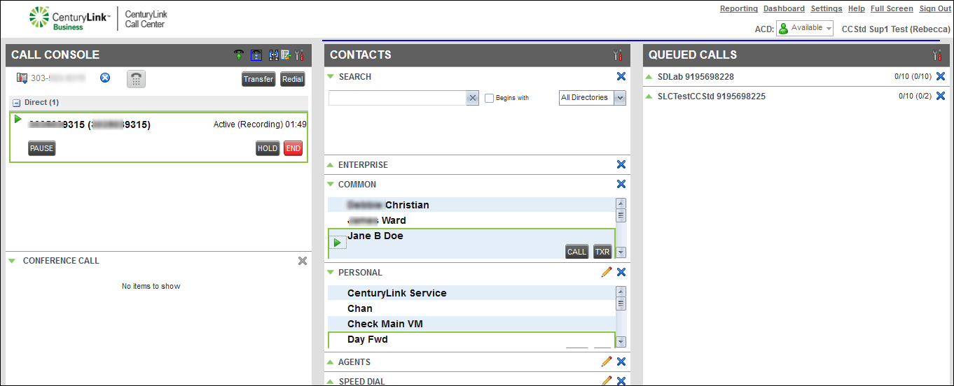 contact center contacts pane transfer call txr button