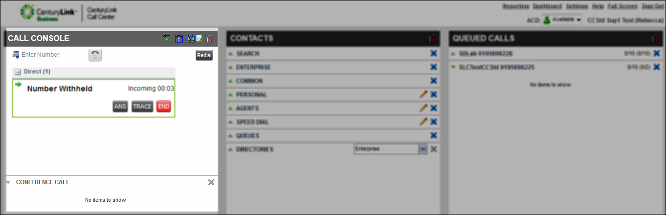 voip contact center queued calls pane call console highlighted