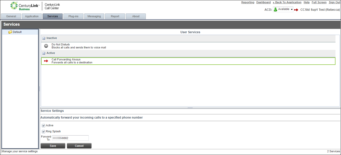 contact center settings services call forwarding active