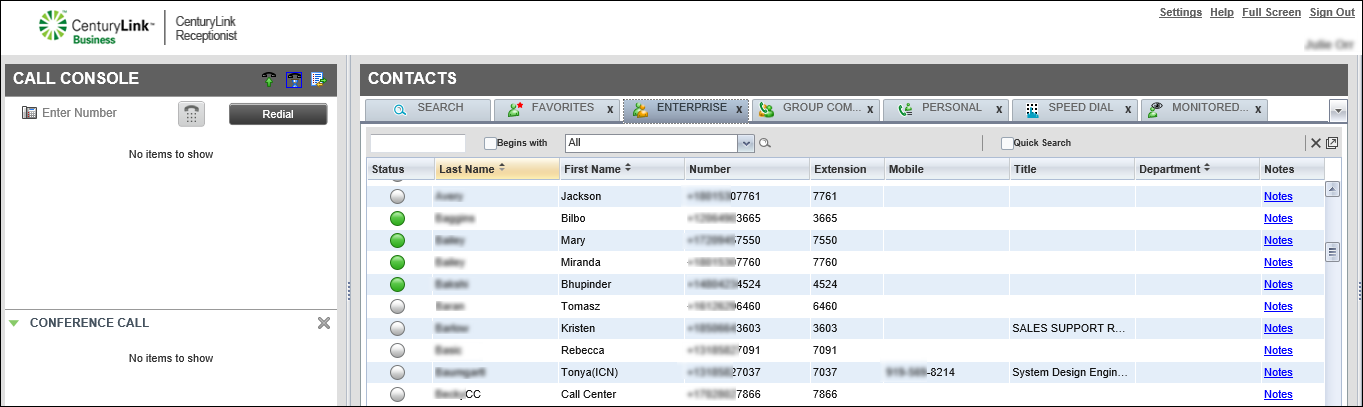 voip receptionist console contacts pane enterprise selecting contacts to supervise