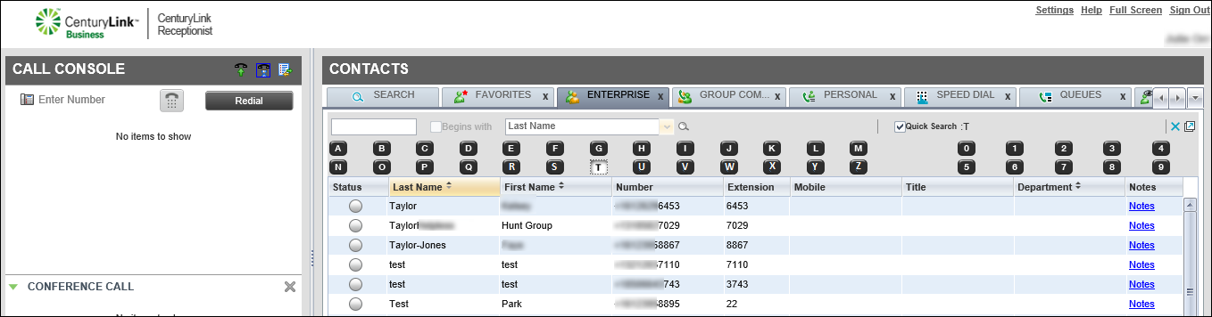 voip receptionist console contacts pane quick search results