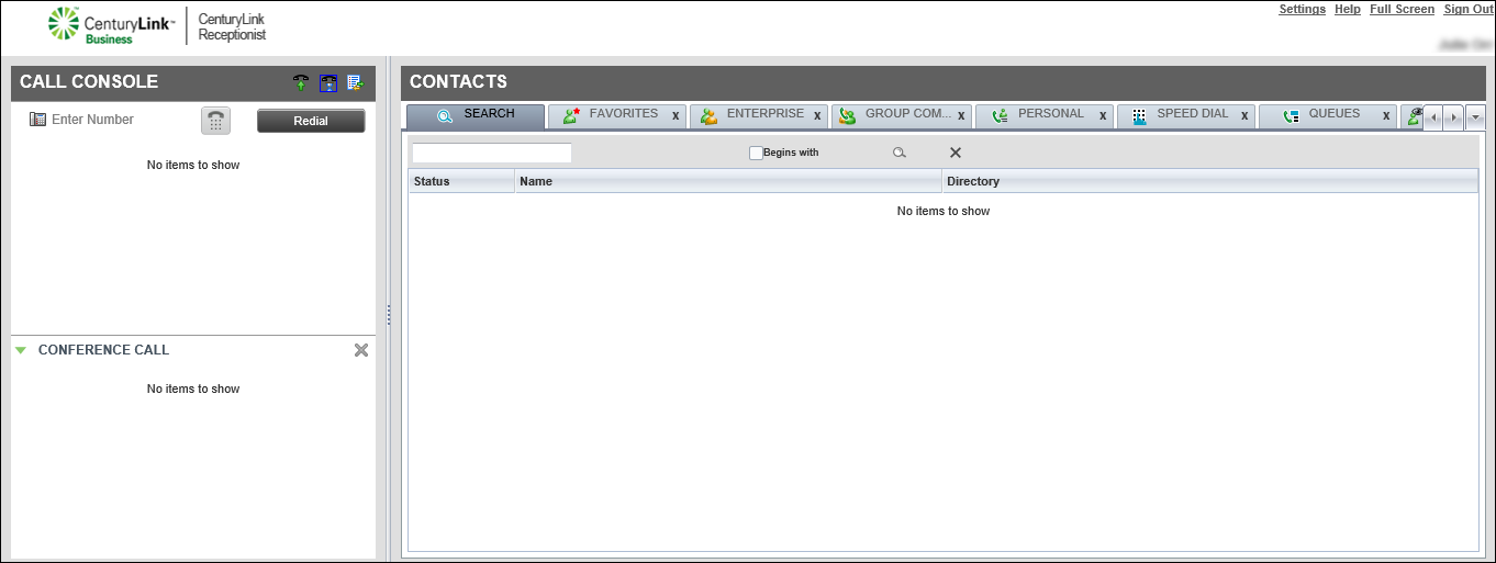 Contacts Pane (showing Search tab)
