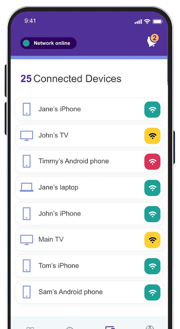 Quantum Fiber app, connected devices screen