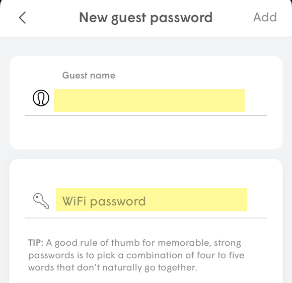 Screenshot of 360 WiFi app showing new guest password